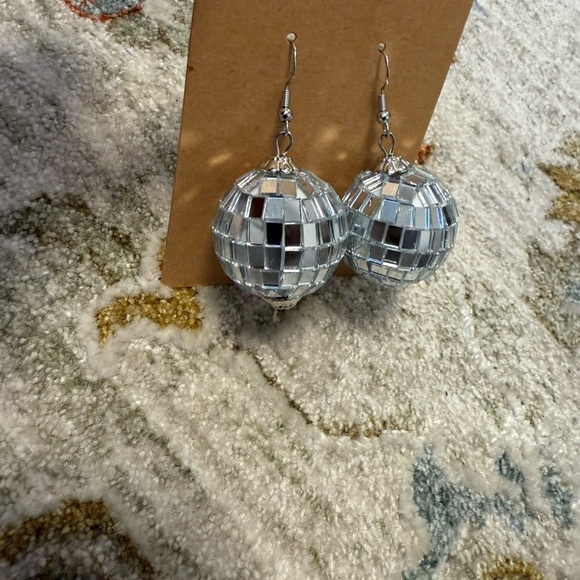 Silver Disco Ball Earrings - Picture 3 of 6